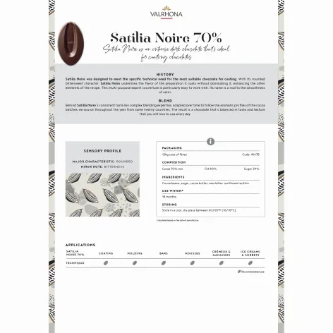 Valrhona Satilia Noire Professional Dark Chocolate